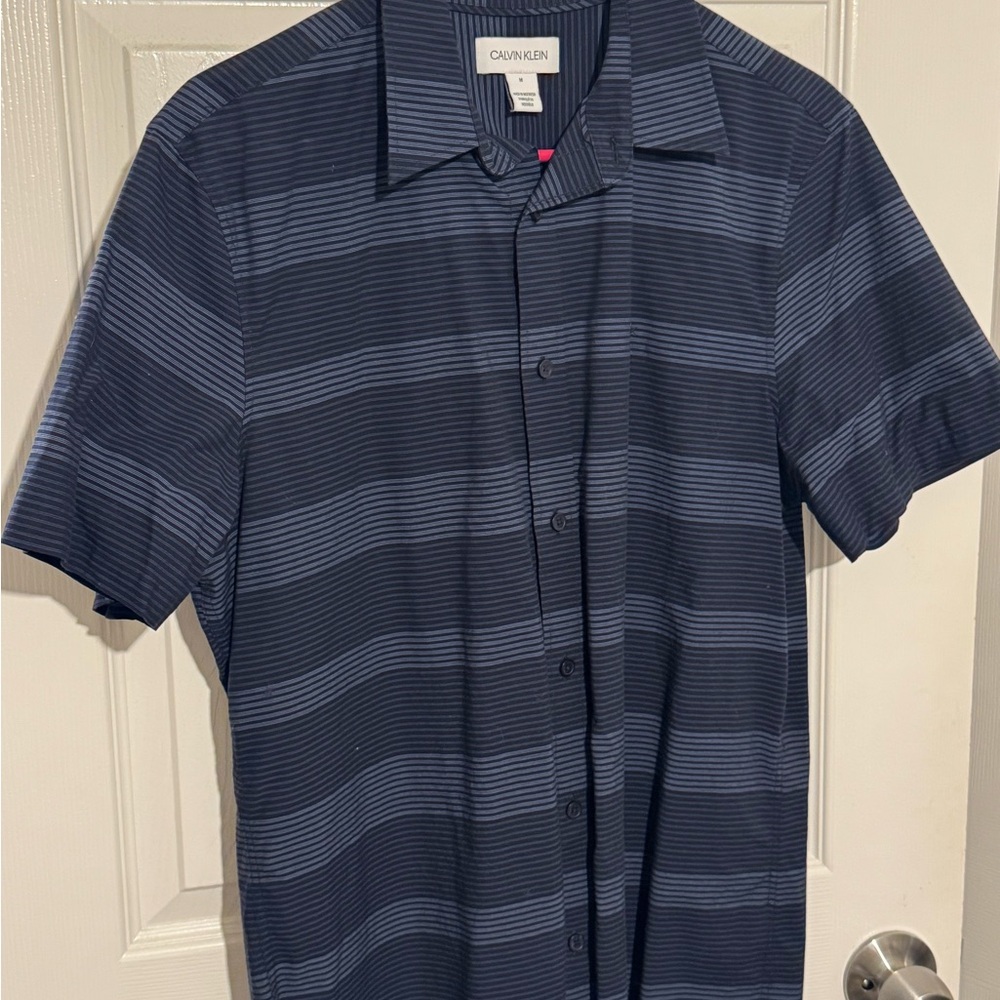 Calvin Klein Men's Navy Striped Button Down Shirt